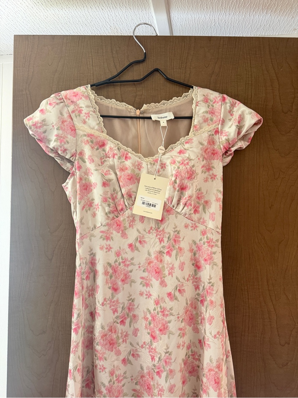 Böhme Floral Pink Cream Maxi Dress with Cap Sleeves - Picture 2 of 3